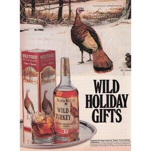 1982 Vintage Wild Turkey Bourbon Print Ad Lot Holiday Whiskey christmas decantor